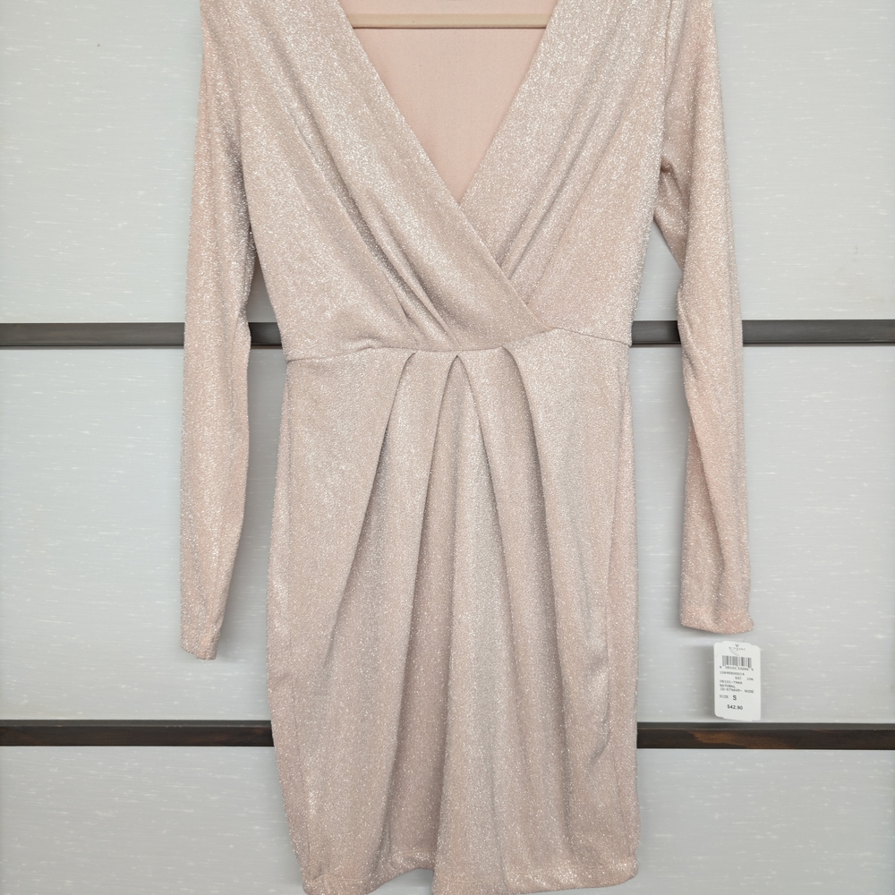 Windsor Shimmering Long Sleeve Dress in Cream